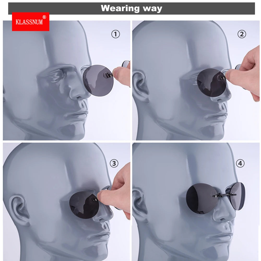 Clip On Nose Glasses Sunglasses Round Rimless Clip-On Driving Glasses Vintage Women Men Eyeglasses UV400 Eyewear Accessories 1PC