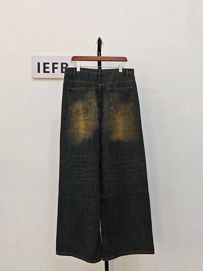 IEFB Summer Men's Denim Pants Old Blue Washed Male Jeans Straight Casual Menwear Loose Wide Leg Trousers New Fashion 9C354