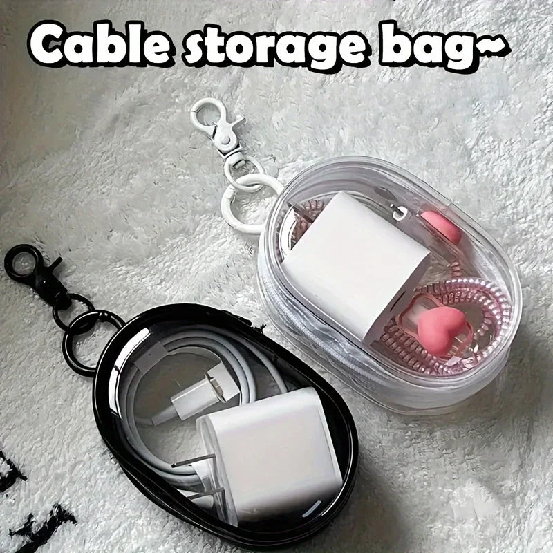 Portable Mini Clear Zipper Storage Bag - Space-Saving Organizer for Earphones & Chargers, Versatile with Handy Keychain Loop