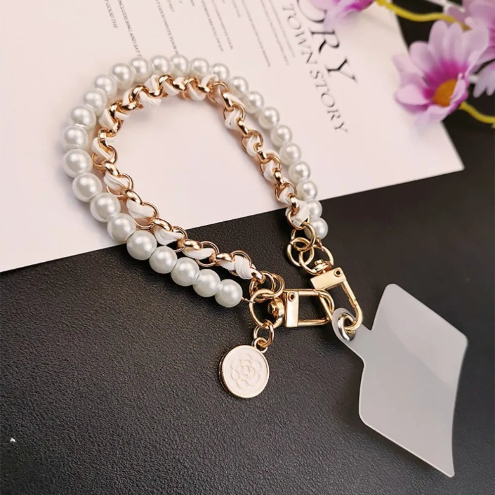 Glitter Beads Hand Wrist Strap Crystal Lanyard for iPhone Huawei Redmi Xiaomi Samsung Phone Charm Ornament Keychain Hang Rope