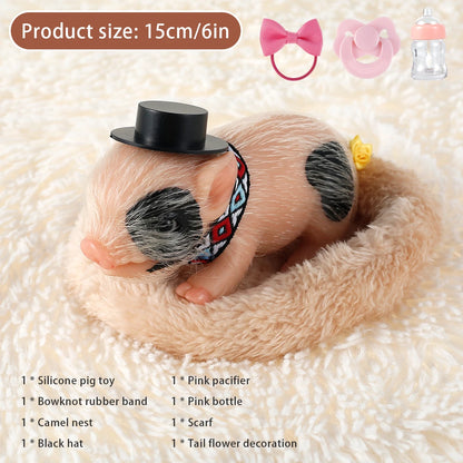 5/6 Inch Silicone Pig Doll Toy Mini Soft Lifelike Silicone Pig Doll Miniature Reborn Silicone Pig With Accessories For Kids Gift