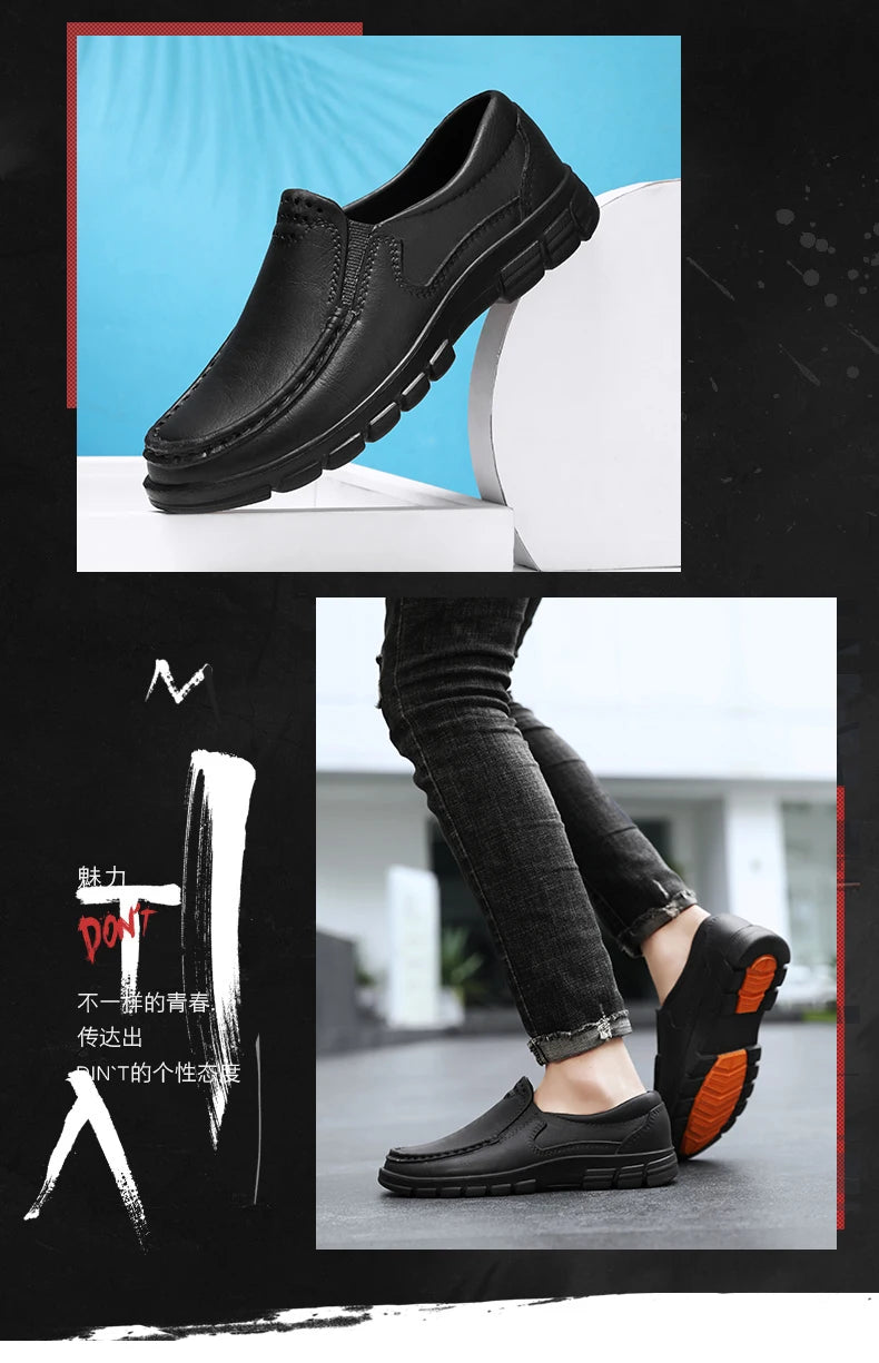 Chef shoes four season new anti slip oil resistant plus size business casual men's work leather shoes fashion comfort soft soled