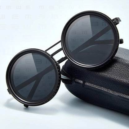 Rounded Polarized Glasses 1-9 Gears Adjustable Sunglasses with ND Filter Lenses Handcrafted Retro Glasses Eyeglasses 패션 선글라스