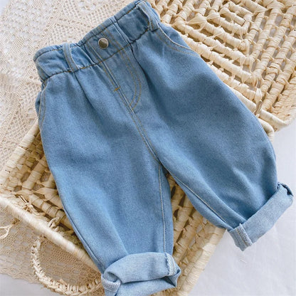 Kids Jeans Pant Casual Trousers For Boys Girls High Waist Solid Warm Out Jeans Children's Pants Autumn Spring 9M-4Years