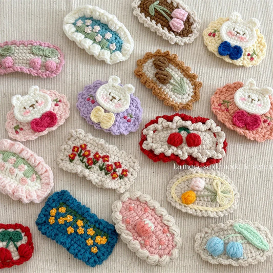 Lovely Sweet Hair Clips Wool Knitted Flower Barrettes Hairpins for Kids Girls Candy Crochet Cartoon Headwear Hair Accessories