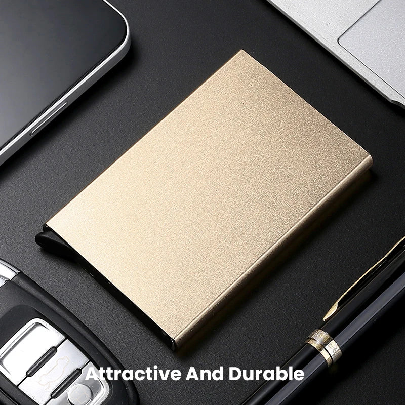 RFID Blocking Slim Pop-Up Wallet - Minimalist Credit Card Holder for Men & Women, Mini Metal Case