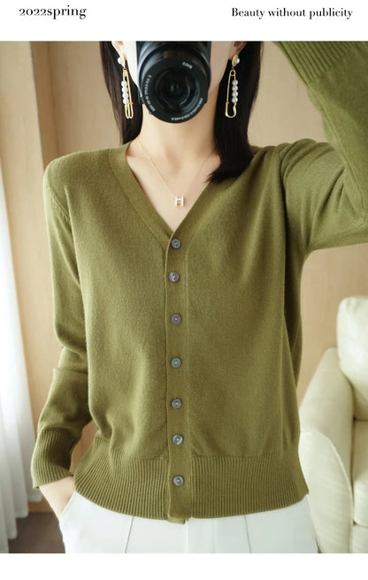 Early Autumn New Andy Cashmere Knit Cardigan V-Neck Solid Color Fashion High-Grade Comfortable Loose Casual Knitwear -GH021