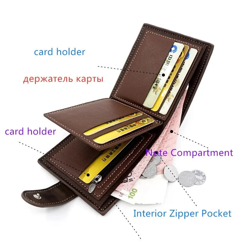 Men's Wallet with Hasp Business Card Holder Case Male Short Purse PU Leather Money Bag for Men Credit Card Wallets