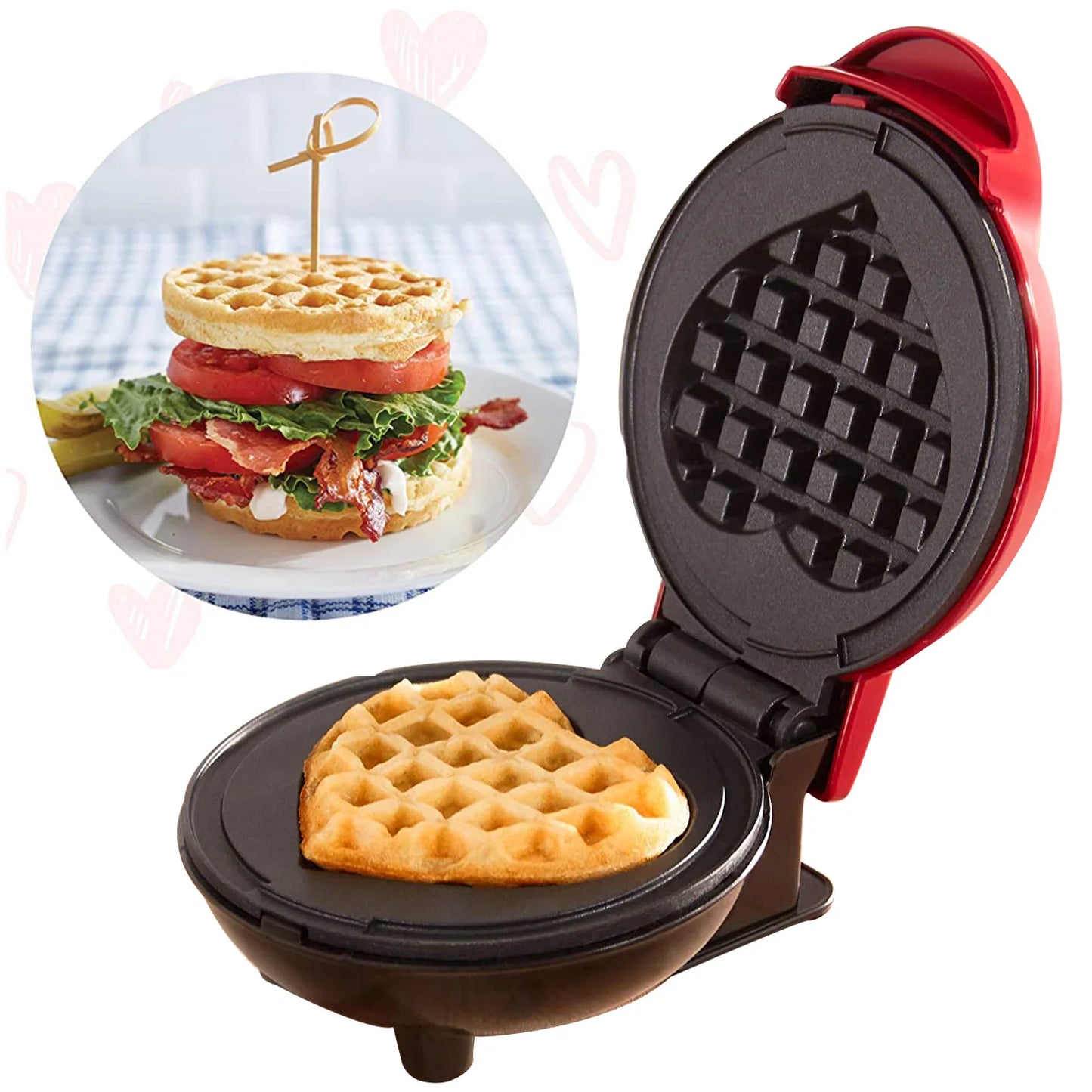 220V EU Plug Mini Electric Waffles Maker Bubble Egg Cake Oven Breakfast Love Heart Shaped Waffle Maker Cooking Appliance