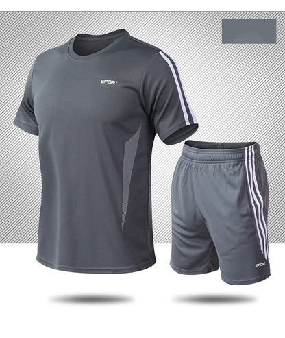 Summer men's sports set, outdoor fitness running basketball, short sleeved T-shirt and shorts, loose and quick drying