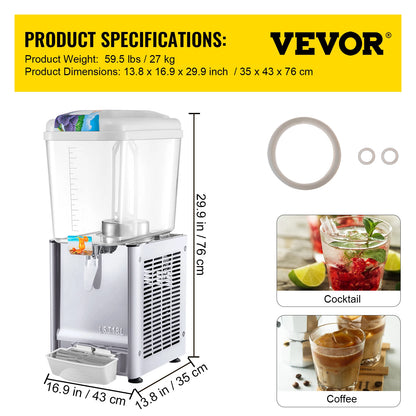 VEVOR 18L 36L 54L Cold Beverage Dispenser Electric Drink Granite Machine Food-Grade Material for Juice Coffee Red Tea Commercial