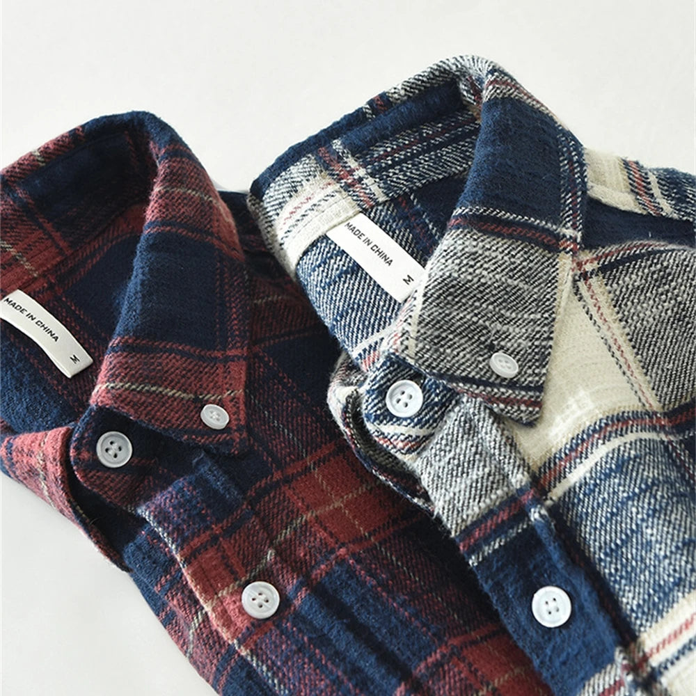 Autumn mens check shirt cotton long sleeve men's clothing fasion 2024 soft casual shirts for men loose plaid Young men tops