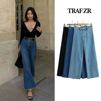 TRAF ZR Hight Street Women's Jeans Y2k Jean Baggy Women 2024 Fashion New Kpop Cargo High Waist Wide Vintage Pant Jeans Women