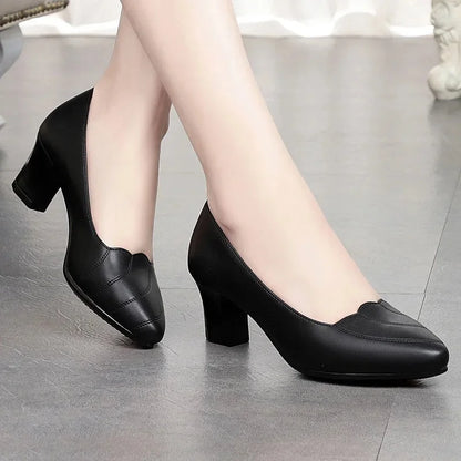 Women Fashion Light Weight Wedge Heel Comfort Spring & Autumn Shoes Lady Casual Sweet Home & Outside Black Leather Pumps E1419