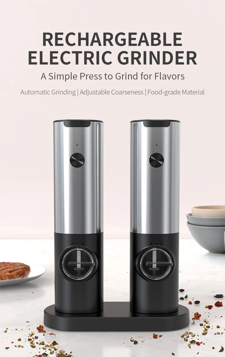 Electric Automatic Mill Pepper And Salt Grinder With LED Light Adjustable Coarseness Partner Manufacturers