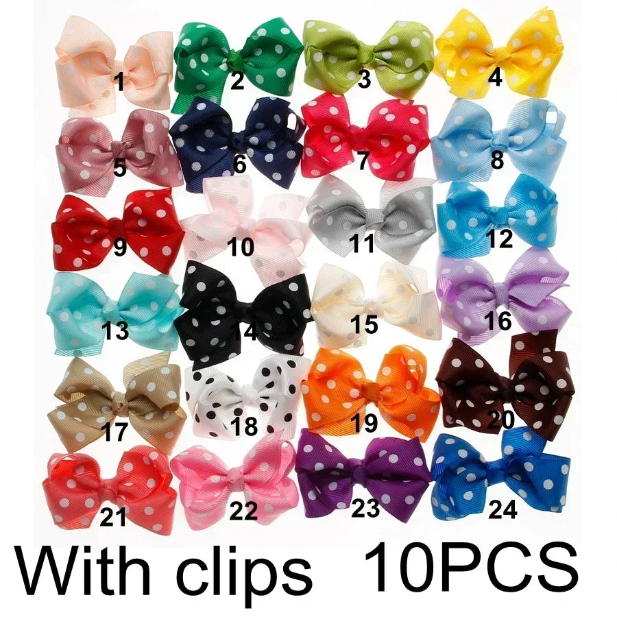 10pcs/lot Solid Color Grosgrain Ribbon Bowknot Kids Hair Clips Handmade Bows Baby Girls Barrettes Hairpins Photo Props Gift Sets