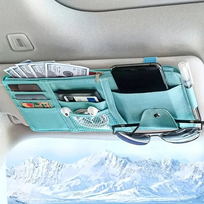 Car Sun Visor Organizer Sunglass Mobile Phone Holder Bracket Car Auto Interior Accessories Pocket Card Storage Pouch Mount Stand