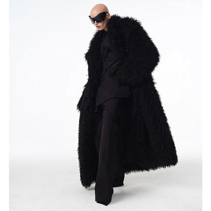 Men and women's lamb fur coat beach wool long coat toka roll wool trench coat