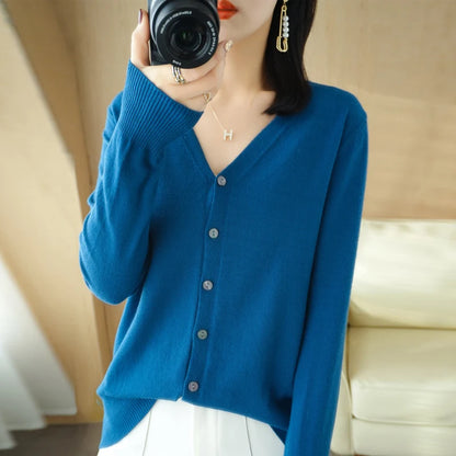 Early Autumn New Andy Cashmere Knit Cardigan V-Neck Solid Color Fashion High-Grade Comfortable Loose Casual Knitwear -GH021