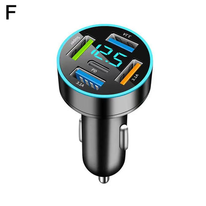 Digital Display Car With 4 Usb Car Charger Adapter 66w Fast Charging PD Head Phone Mobile Charging Car Charging Accessories