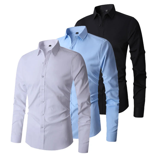 Men's Long Sleeve Regular Fit Casual White Shirts for Men Button-Down Social Shirt USA Size S-XL