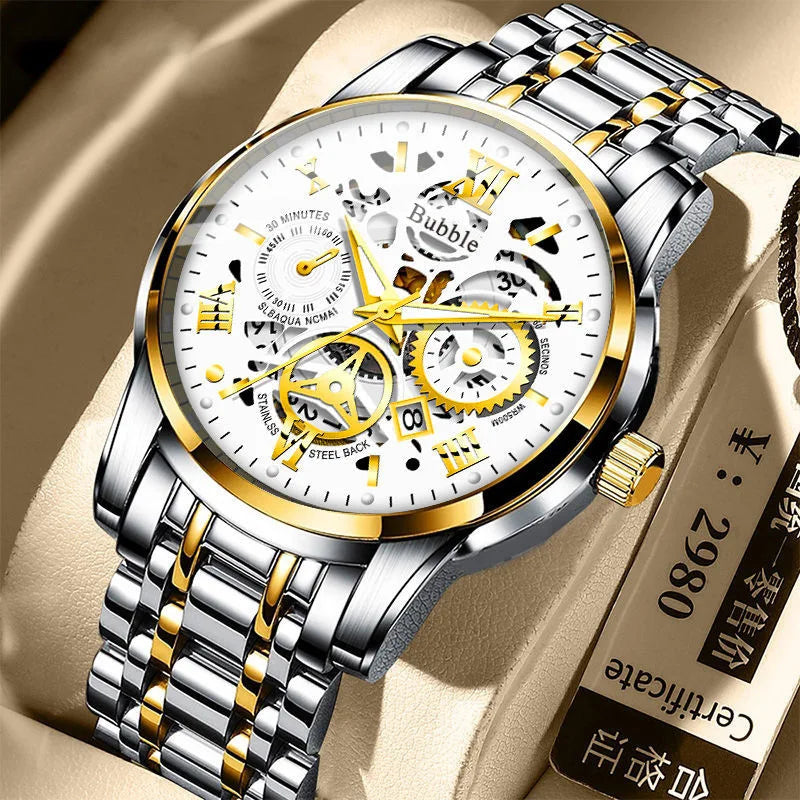 UTHAI L93 Watch For Men Trendy High end Light Luxury Versatile Quartz Watches Waterproof Roman Hollow Male's Clock Watch