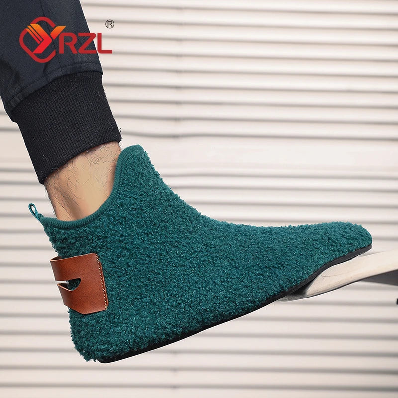 YRZL Winter Cotton Shoes Men High Top Warm Slip on Lightweight Slippers Men Plush Indoor Cotton Boots Men Winter Warm Shoes