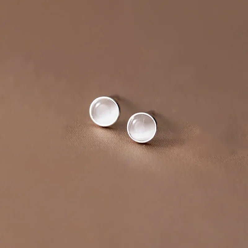 SOFTPIG Real 925 Sterling Silver Opal Round Stud Earrings For Charming Women Party Trendy Fine Jewelry Minimalist Accessories