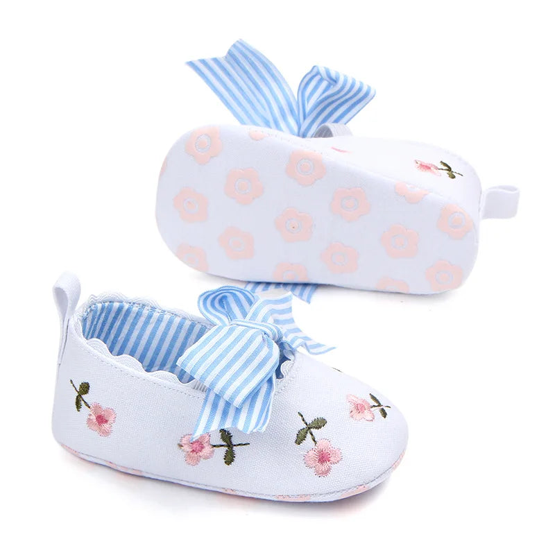 Meckior New Printed Baby Girl Shoes Bowknot Soft Sole Anti-slip Shallow Baby Girls Princess Shoes First Walker Crib Shoes