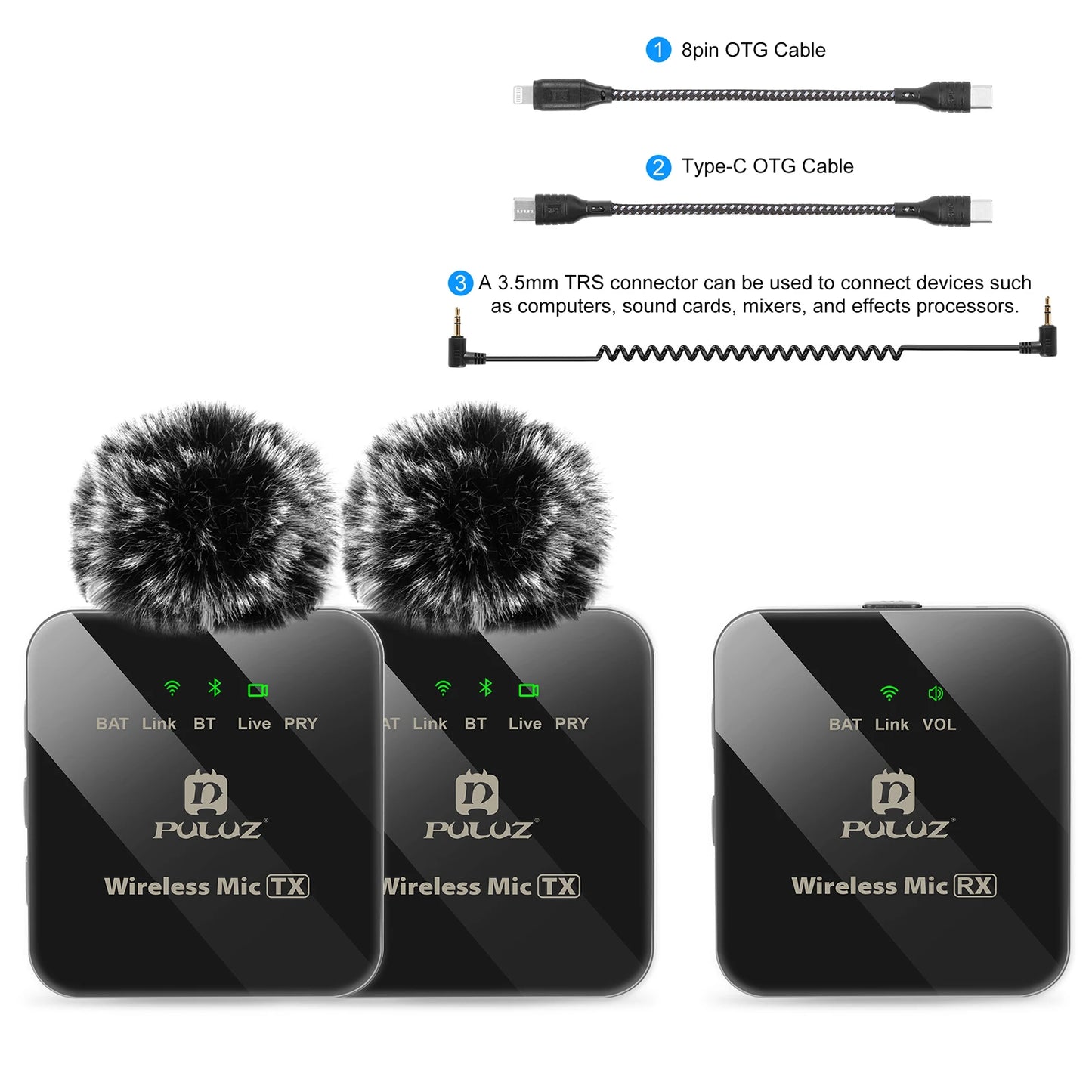 PULUZ Wireless Lavalier Microphone Portable Audio Video Recording Mini Mic for iPhone Android Outdoor Live Broadcast Phone Mic