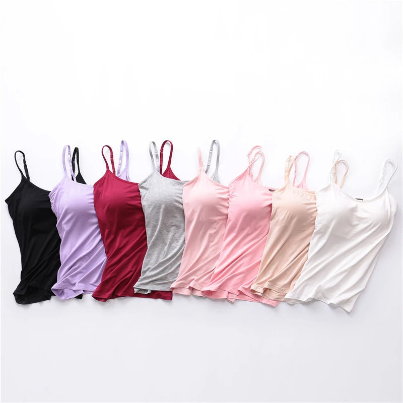 Sexy Women Tops Solid Padded Bra Spaghetti Camisole Top Women Vest Women Camisole with Built in Bra Cami Top Vest Tank Top 2024