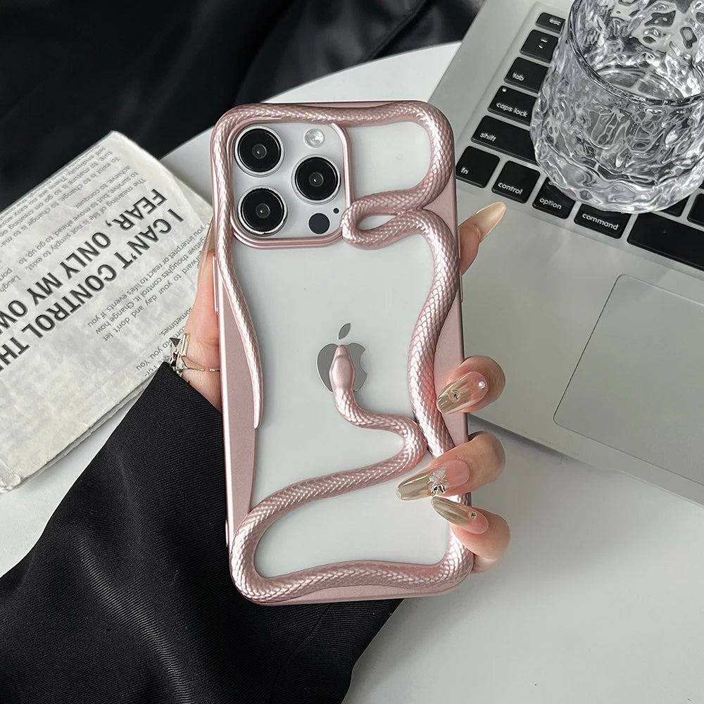 Cool 3D Snake Hollow Dissipate Heat Phone Case For iPhone 15 14 13 12 11 16 Pro Max Luxury Shockproof Soft Silicone Cover