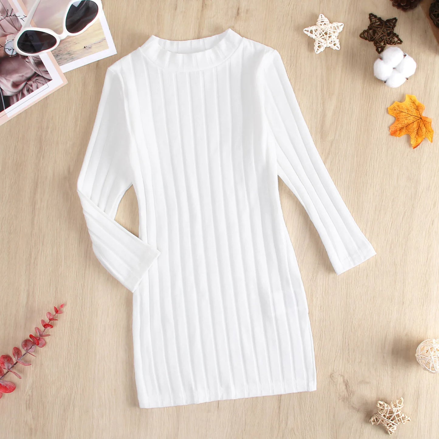 Kids Sweaters Knit Dress Geometric Sweaters Girls Autumn Winter Kids Turtleneck Casual Style Solid Color Clothes Girls Vestidos