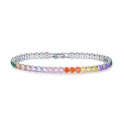 Colorful Zircon Tennis Bracelet Bangle for Women Luxury Silver Color 4mm Rainbow Crystal Hand Chain Jewelry Friend Gifts H027-M