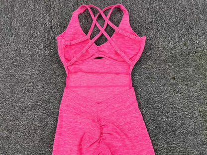 New Nylon Pad Women Yoga Set Rompers One Piece Jumpsuit Gym Exercise Sports Bra Romper Fitness Shorts Sportwear Active Suit