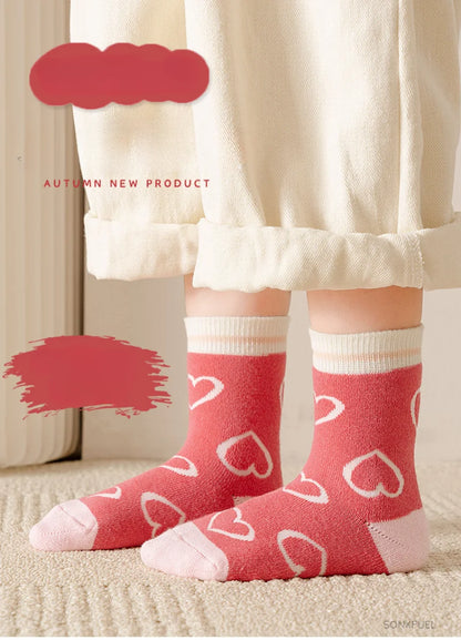 5 Pairs/Lot Kids Soft Cotton Socks Korean Love Heart Flower Print Baby Girl Socks Autumn Winter Warm Children Middle Tube Socks