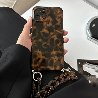 Luxury Retro Leopard Vintage Amber case For iPhone 16 15 14 13 12 Pro Max 11 Cute Sexy Amber Bracelet Wristband Chain Back Cover