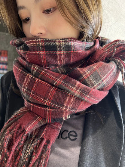 New 2023 Imitation Cashmere Women Scarf Winter Preppy Style Vintage Plaid Scarve Pashmina Mujer Foulard Blanket Wrap Shawl Pareo