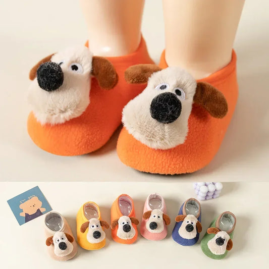 Thickened Cute Puppy Baby Floor Socks Anti Slip Soft Soles Cartoon Early Education Baby Shoes Baby Walking Shoes, Sock Covers