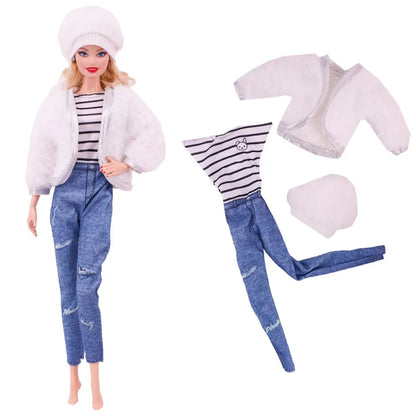 30CM&11.8Inch Doll Clothes Plush Coat + Dress+Hat ,T-shirt Set Suitable Fashion Outfit Casual Clothing Free Glasses Gift