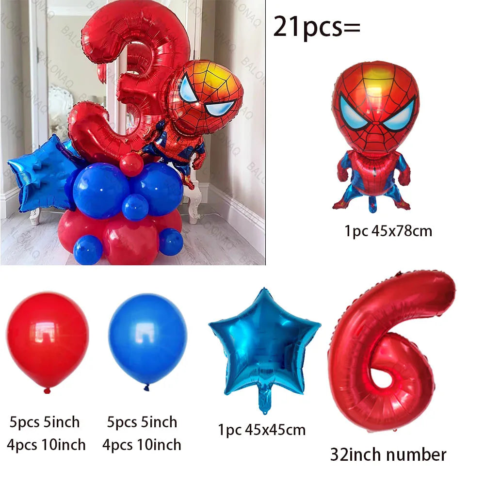 21pcs Super Hero Spiderman Foil Balloon Set children‘s Birthday Party Decoration Baby Shower Inflatable boys Toy Globos