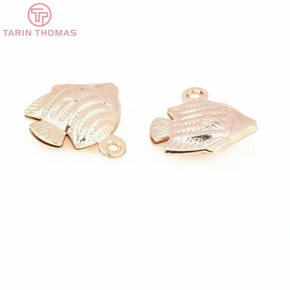 (129) 12x23MM 24K Gold Color Plated Brass Fish Charms Pendants High Quality Jewelry Accessories