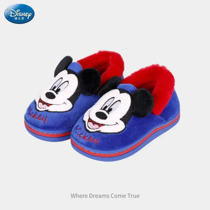 Disney Minnie Children Cotton Slipper Bag Heel Winter Boy Baby Non-slip Hair Mop Indoor Home Shoes Warm Cute Cotton Shoes Winter