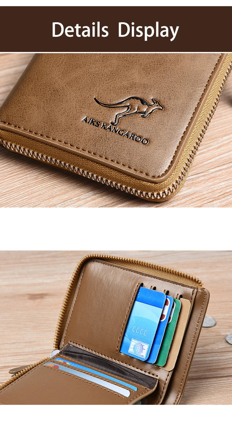 Mens Wallet Leather Business Card Holder Zipper Purse Luxury Wallets for Men RFID Protection Purses Carteira Masculina Luxury