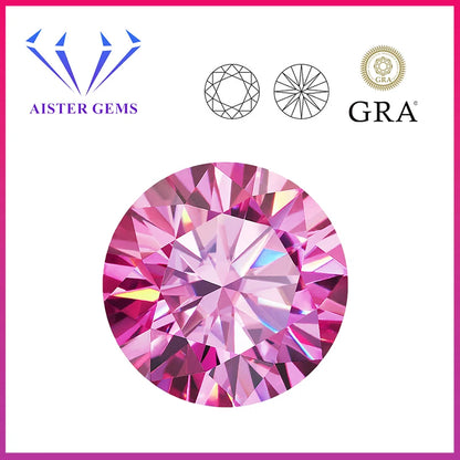 Pink / Sakura Moissanite Loose Gemstones 0.5-5.0ct Moissanita Lab Diamonds 3EX Round Cut Pass Diamond Tester with GRA Report