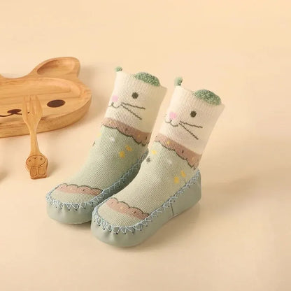 Spring and Autumn Cartoon Baby Shoes and Socks, Infant Walking Shoes and Socks, Non Slip Sole, Children's Floor Socks