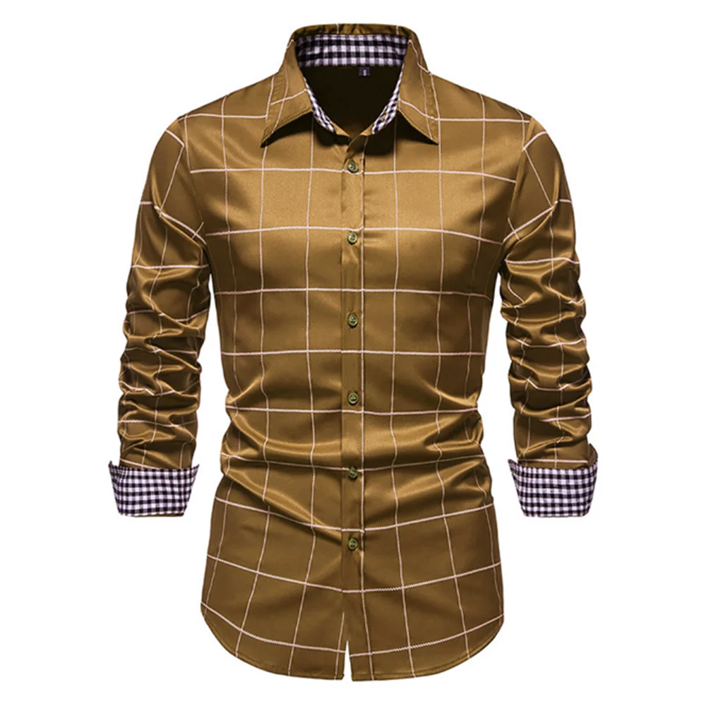 Plaid 10 Color Men's Shirt Single Breasted Slim Fit Button Long Sleeve Shirt Fashion Breathable Men's Clothing Oversized Design