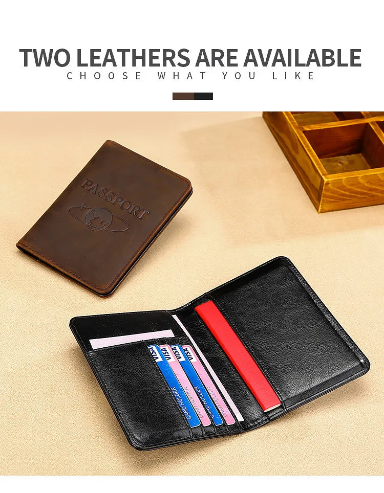 Passport Holder RFID Blocking Genuine Leather on Cover for Passport Bag Multifunctional Travel Air Ticket Leather Case Wallet