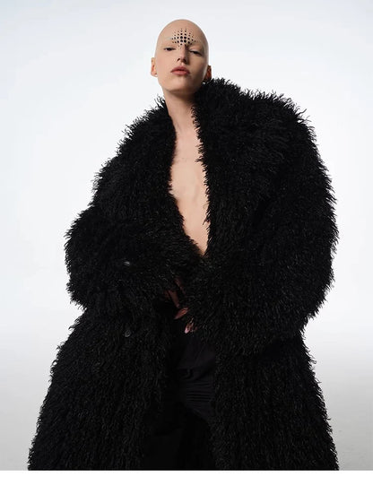 Men and women's lamb fur coat beach wool long coat toka roll wool trench coat