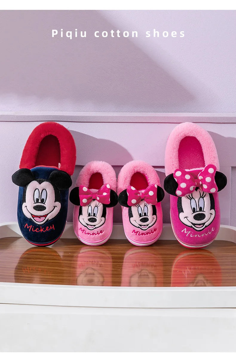 Disney Minnie Children Cotton Slipper Bag Heel Winter Boy Baby Non-slip Hair Mop Indoor Home Shoes Warm Cute Cotton Shoes Winter